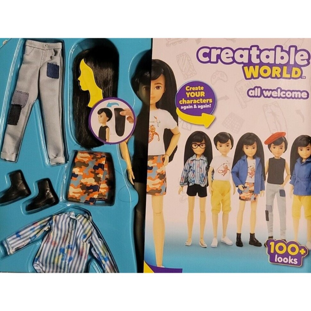 New Creatable World DC-073 Mattel Black Straight Hair Deluxe Character Kit Doll
